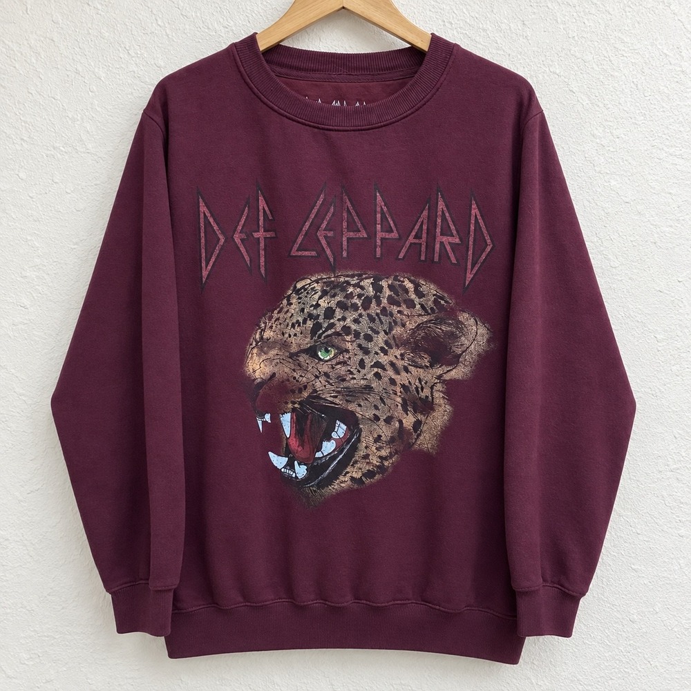 Def Leppard Sweatshirt XL Burgundy Maroon Leopard Graphic Band Tee Unisex 2022